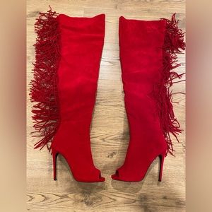 Fire Red Fringe Boots